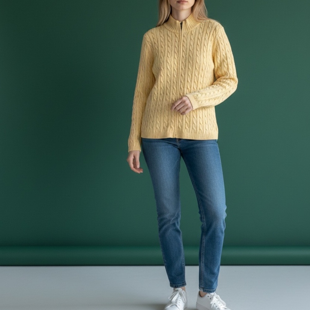 L.L. Bean Women's 1/4 Zip Cable Knit Sweater Yellow XL